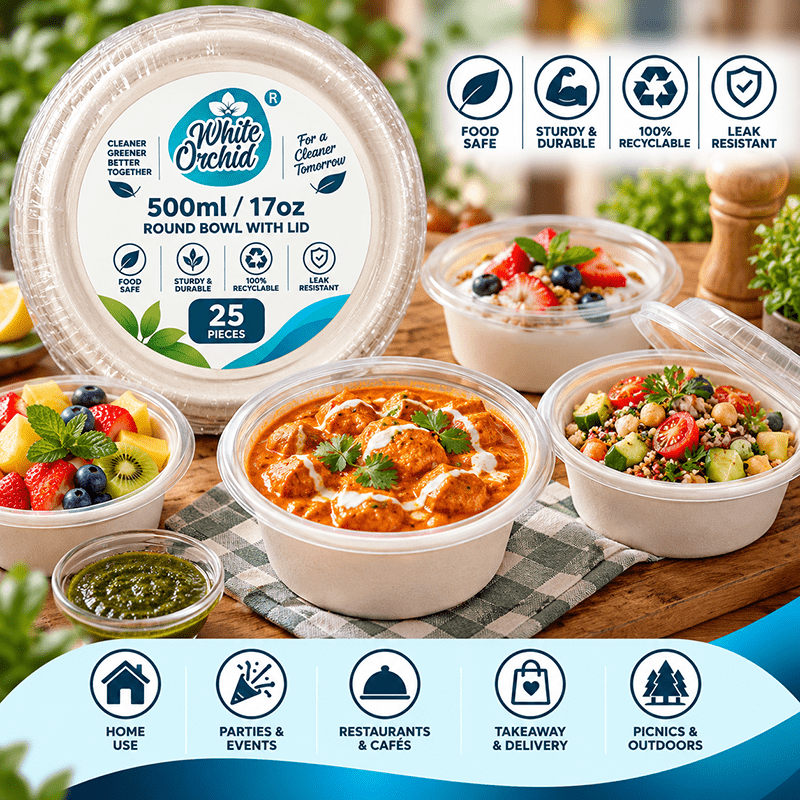 Application of Bagasse Round Container 500 ml in hotels, restaurants and offices - White Orchid