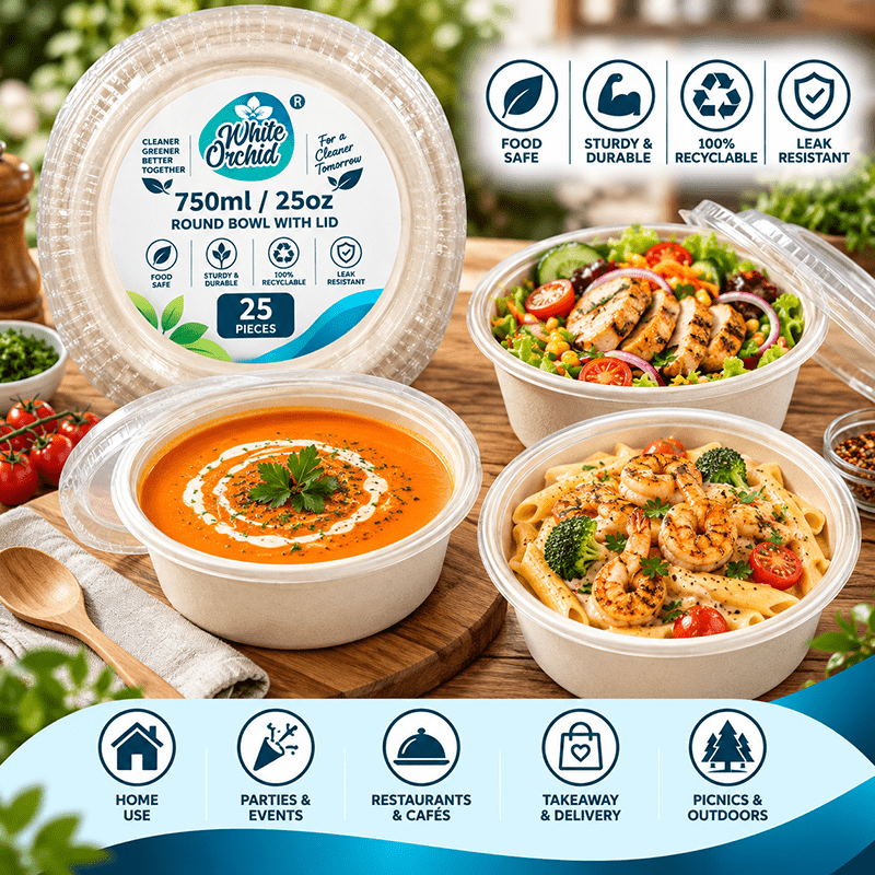 Application of Bagasse Round Container 750 ml in hotels, restaurants and offices - White Orchid