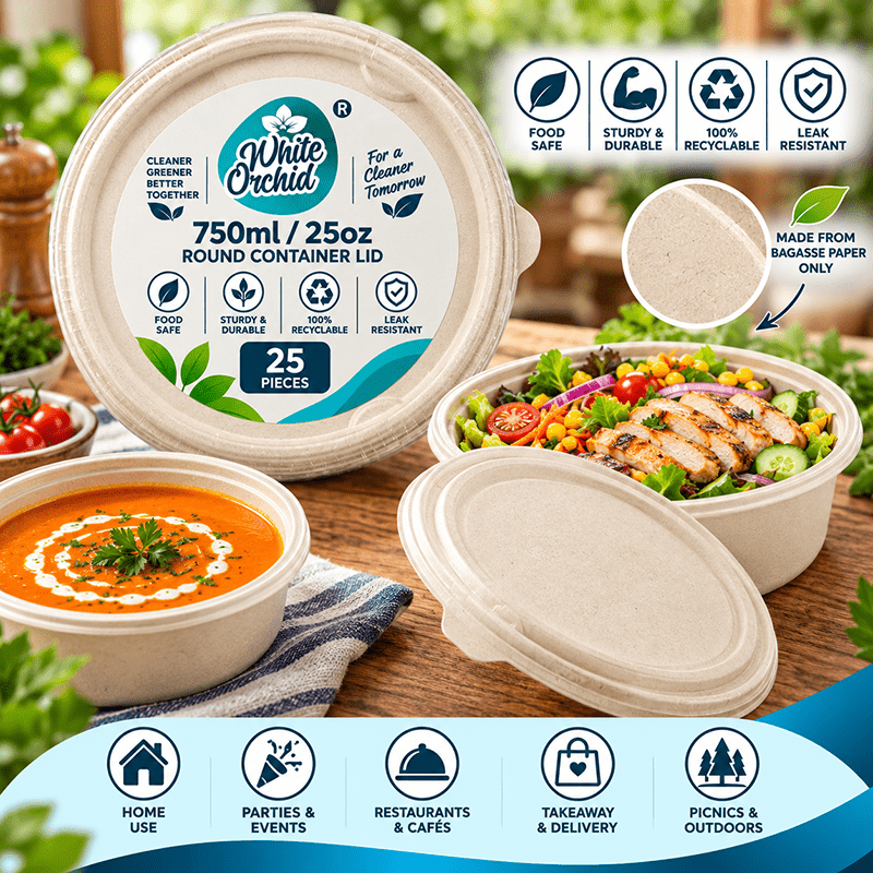 Application of Bagasse Round Container Lid 750 ml in hotels, restaurants and offices - White Orchid