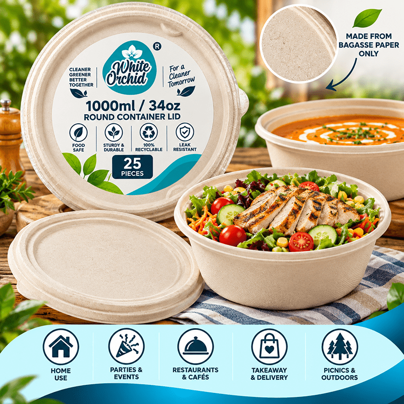 Application of Bagasse Round Container Lid 1000 ml in hotels, restaurants and offices - White Orchid