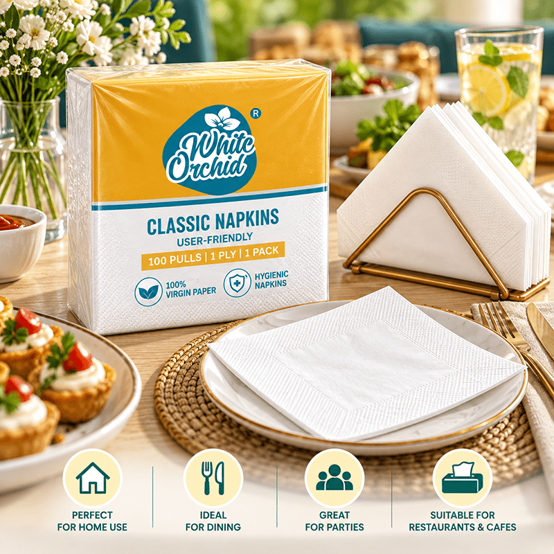 Application of Classic Tissue Napkins in hotels, restaurants and offices - White Orchid