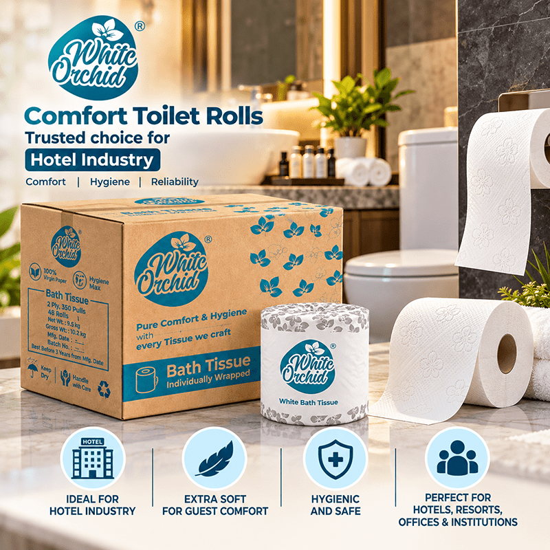 Application of Comfort Toilet Rolls 500 in hotels, restaurants and offices - White Orchid