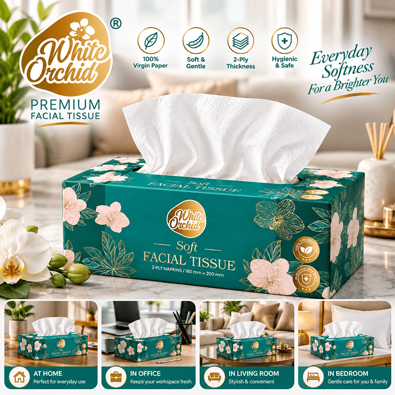 Application of Premium Box Tissue in hotels, restaurants and offices - White Orchid