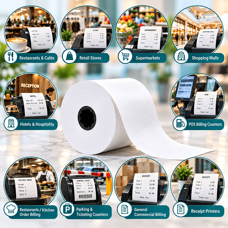 Application of Thermal Roll 3 1/8 Inch x 230 ft in hotels, restaurants and offices - White Orchid