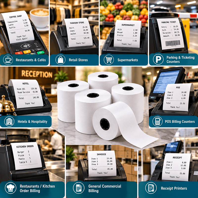 Application of Thermal Roll 2 1/4 Inch x 150 ft in hotels, restaurants and offices - White Orchid