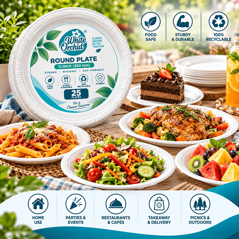 Application of Bagasse Round Plate 12 Inch in hotels, restaurants and offices - White Orchid