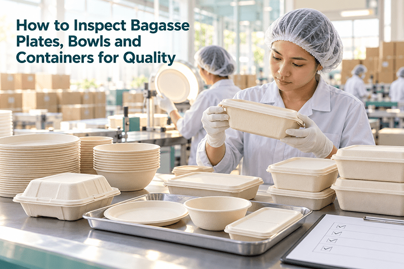 Inspect bagasse plates and bowls for quality with hot oil and water tests