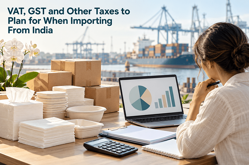 Import VAT and GST calculation for paper products shipped from India