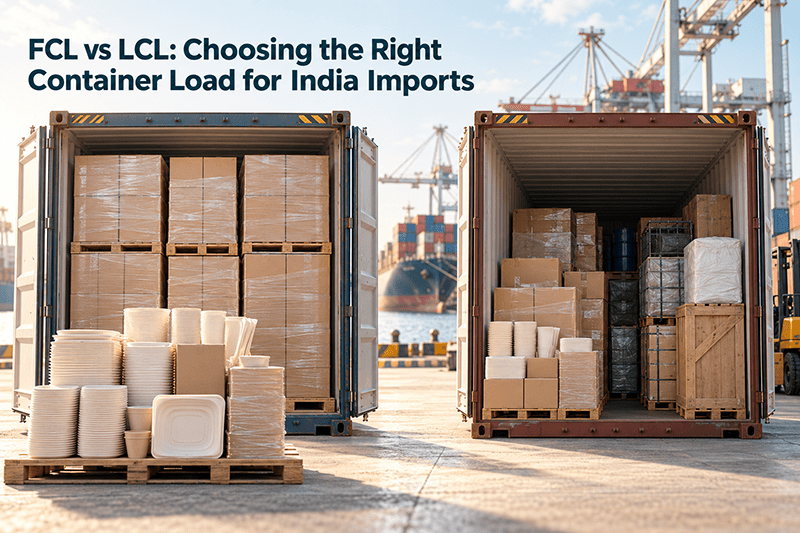 FCL vs LCL container shipping of tissue and bagasse products from India