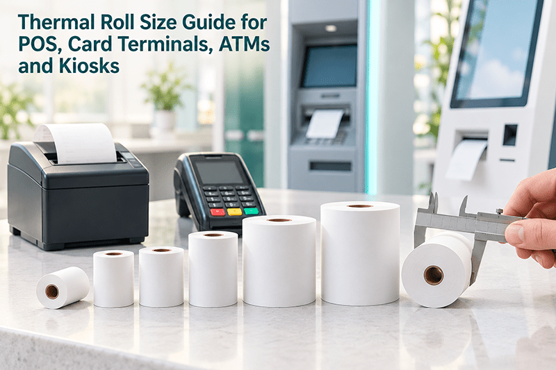 Thermal roll size guide 3 1/8 inch and 2 1/4 inch POS paper rolls
