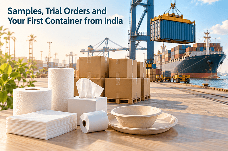 First container import from India, cartons of tissue and bagasse loaded