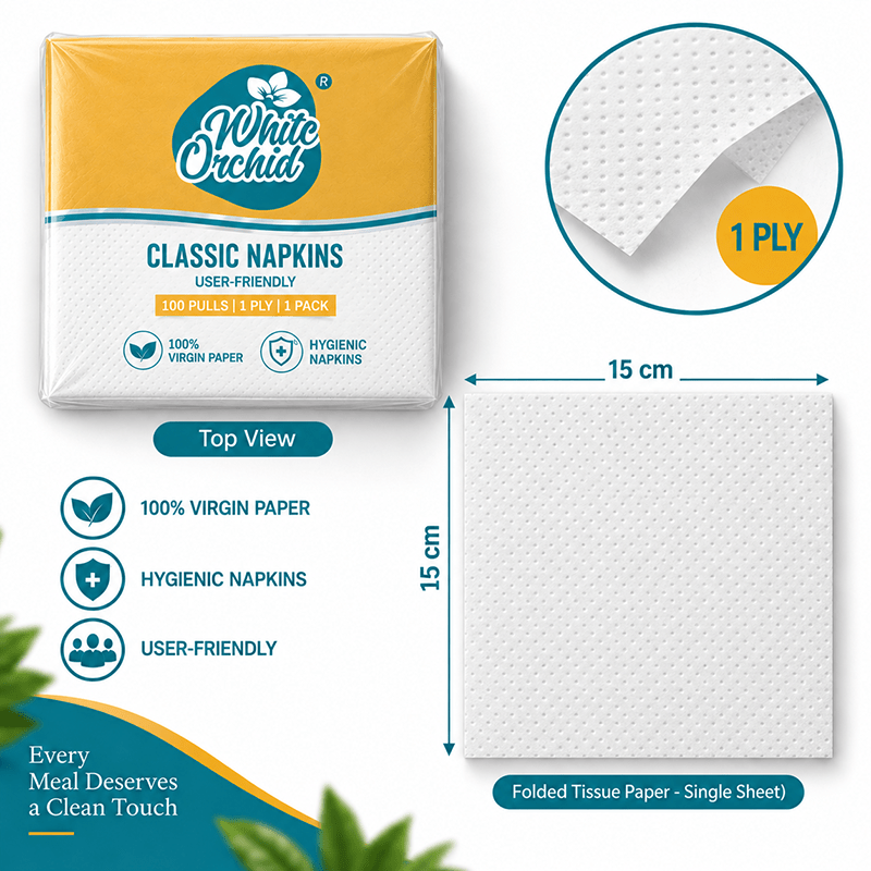 Classic Tissue Napkins manufacturer and exporter in Ahmedabad India - White Orchid close up