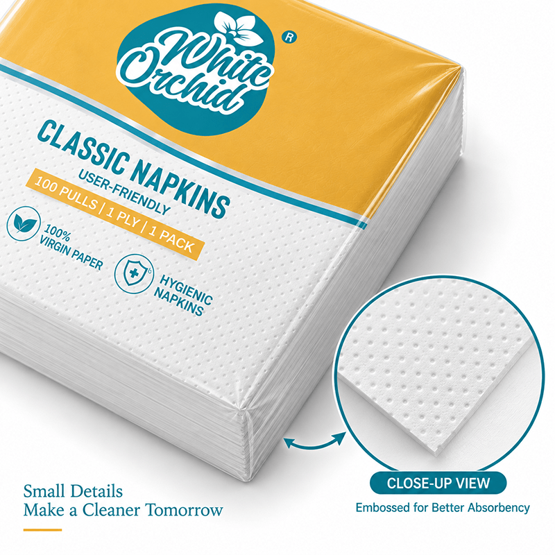 Classic Tissue Napkins manufacturer and exporter in Ahmedabad India - White Orchid bulk packing