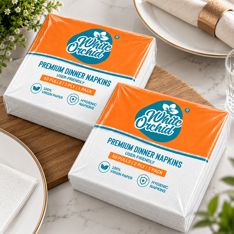 Premium Dinner Napkins manufacturer and exporter in Ahmedabad India - White Orchid pack view
