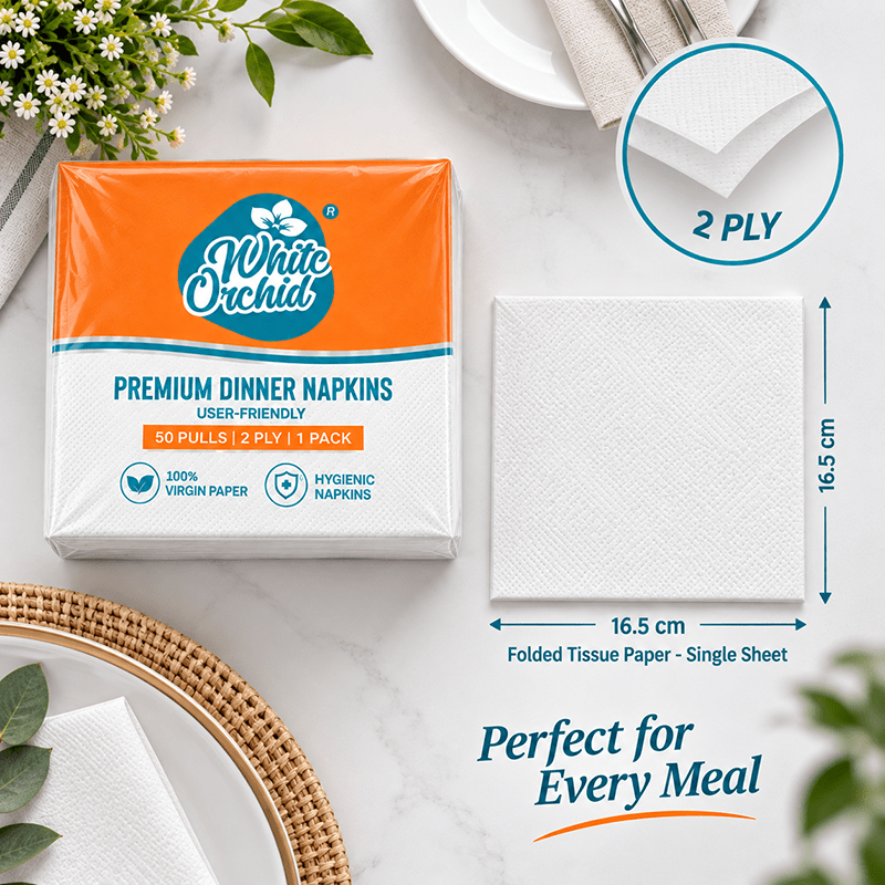 Premium Dinner Napkins manufacturer and exporter in Ahmedabad India - White Orchid close up