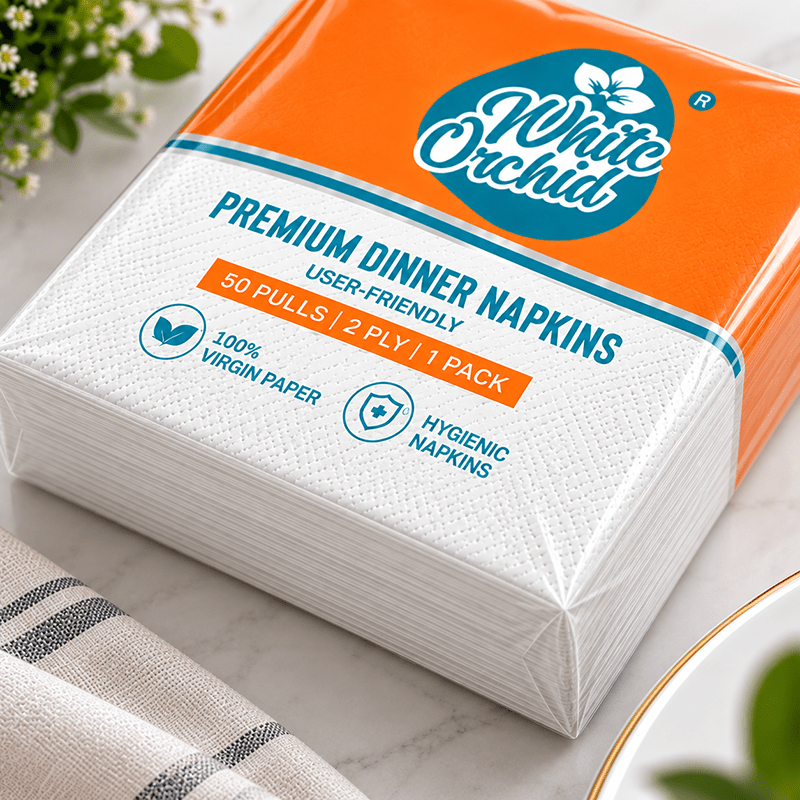Premium Dinner Napkins manufacturer and exporter in Ahmedabad India - White Orchid bulk packing