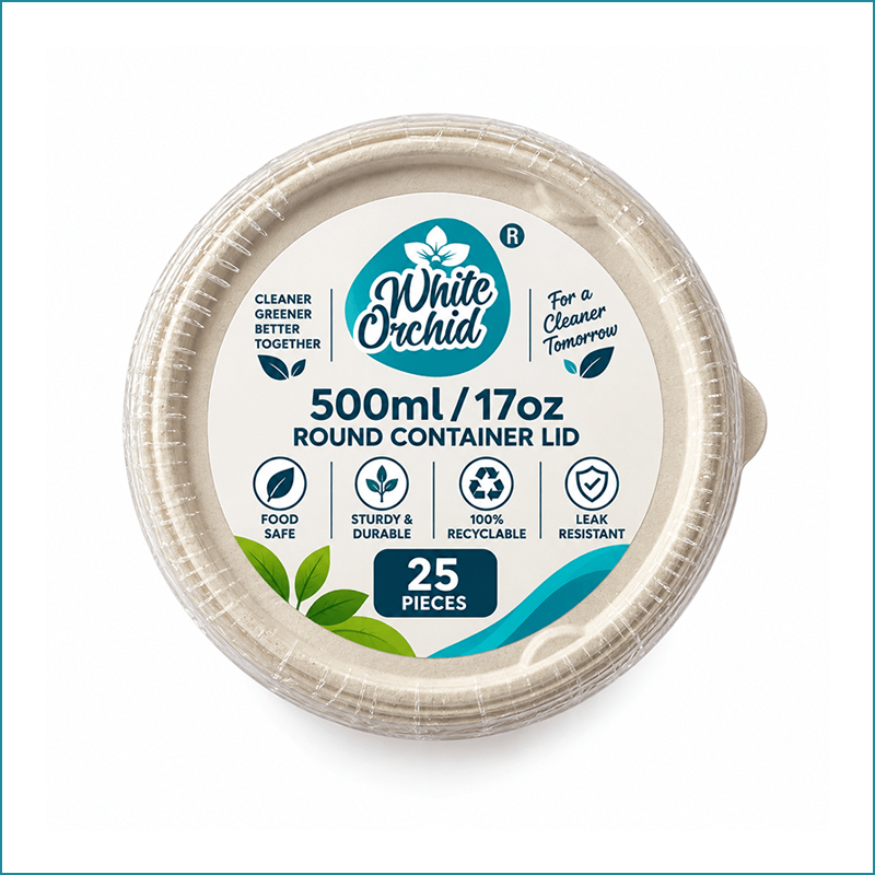 Manufacturer Exporter of Bagasse Round Container Lid 500 ml in Ahmedabad - India