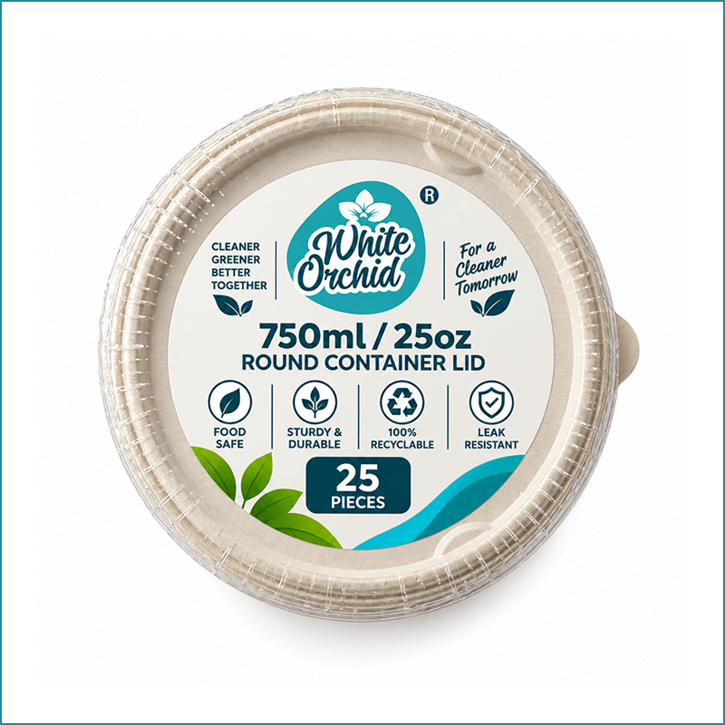 Manufacturer Exporter of Bagasse Round Container Lid 750 ml in Ahmedabad - India
