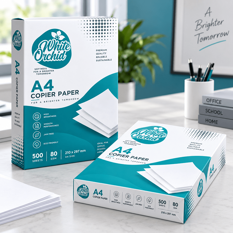 A4 Copy Paper 80 GSM manufacturer and exporter in Ahmedabad India - White Orchid pack view