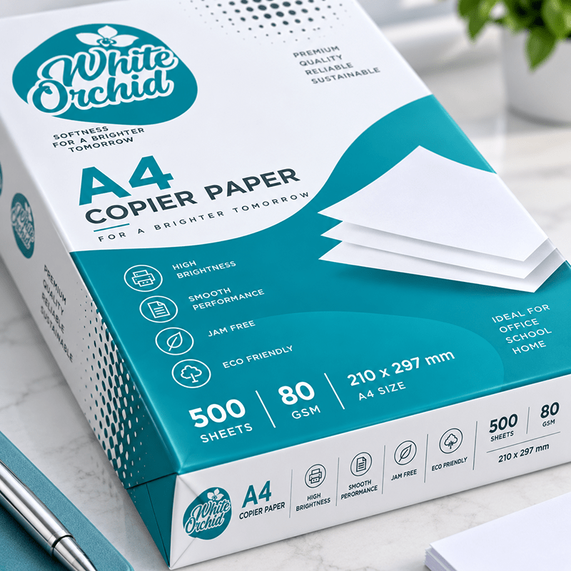 A4 Copy Paper 80 GSM manufacturer and exporter in Ahmedabad India - White Orchid bulk packing