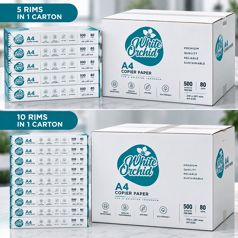 A4 Copy Paper 80 GSM manufacturer and exporter in Ahmedabad India - White Orchid product detail