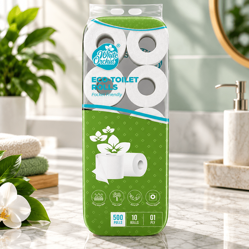 Eco Toilet Rolls pack of 10 rolls exporter from India to Saudi Arabia - White Orchid