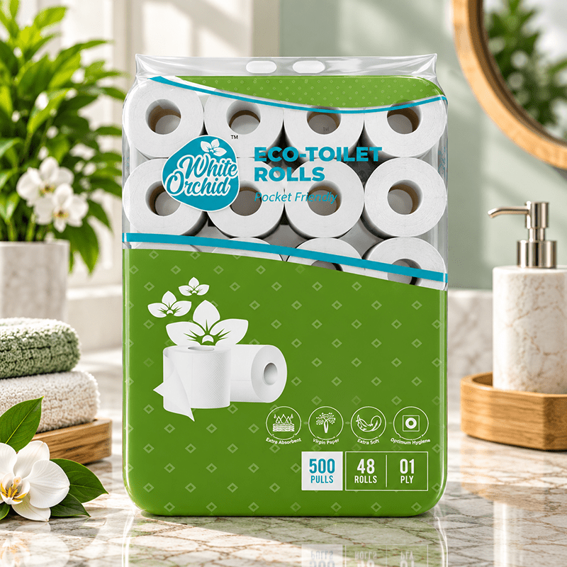 Eco Toilet Rolls pack of 48 rolls exporter from India to New Zealand - White Orchid