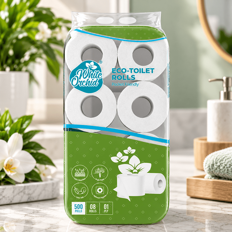 Eco Toilet Rolls pack of 8 rolls exporter from India to UAE - White Orchid