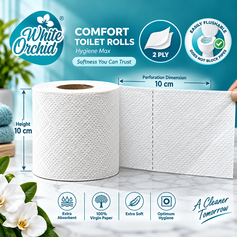 Comfort Toilet Rolls 350 manufacturer and exporter in Ahmedabad India - White Orchid close up