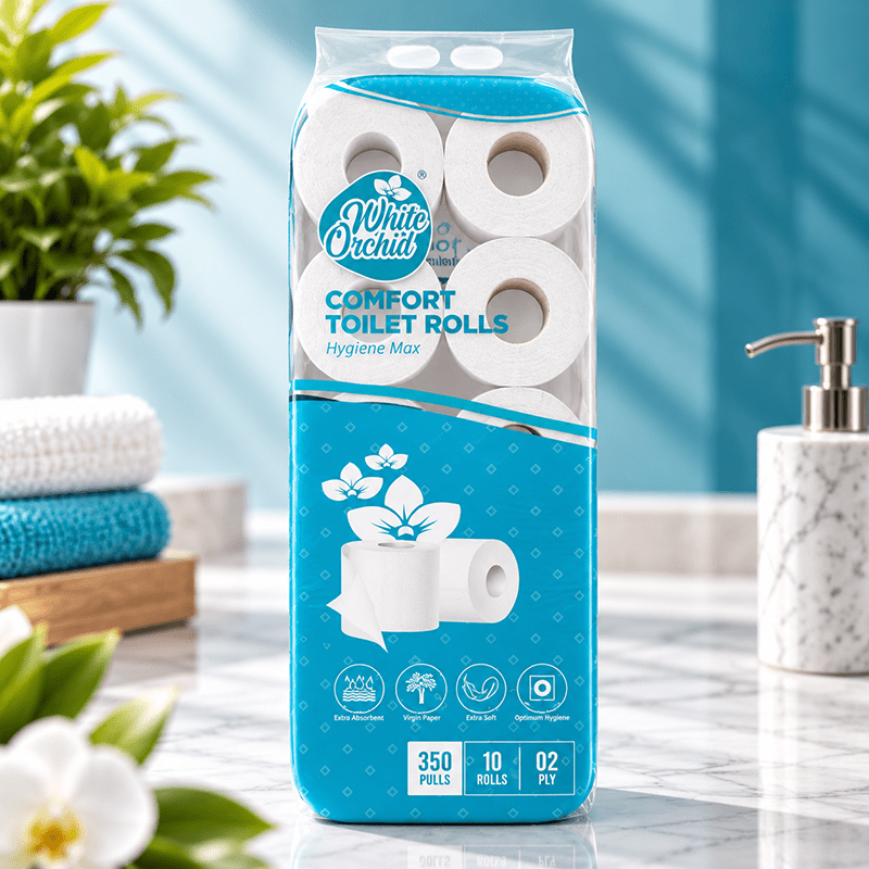 Comfort Toilet Rolls 350 pack of 10 rolls exporter from India to Saudi Arabia - White Orchid