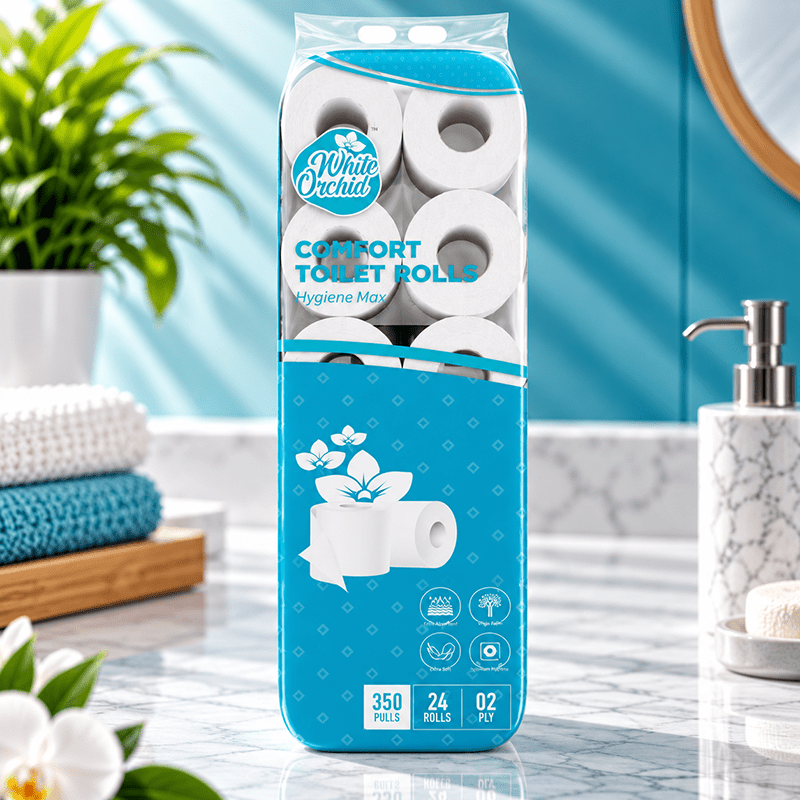 Comfort Toilet Rolls 350 pack of 24 rolls exporter from India to Qatar - White Orchid