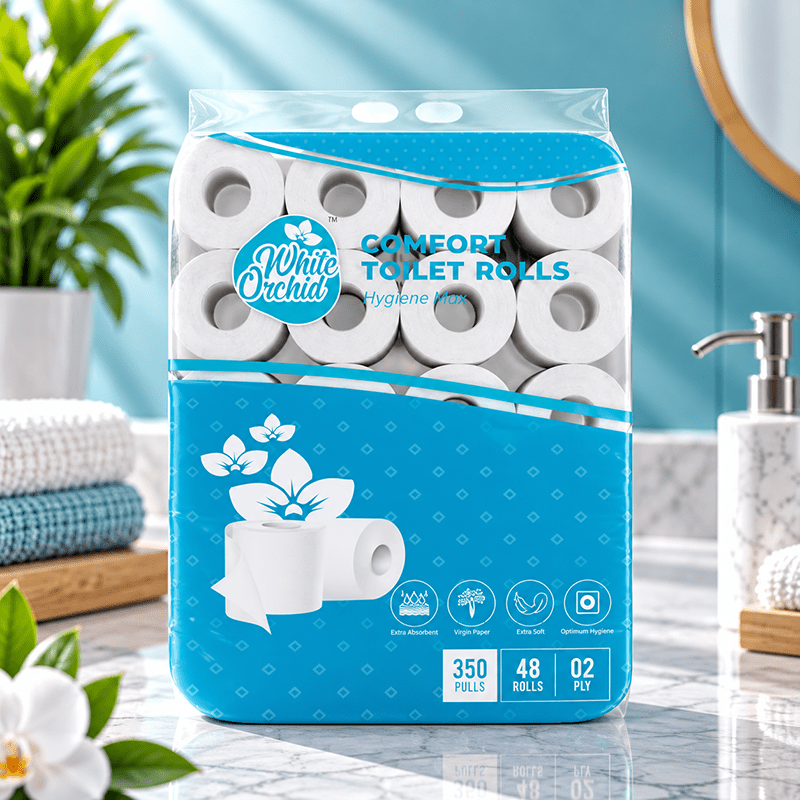 Comfort Toilet Rolls 350 pack of 48 rolls exporter from India to New Zealand - White Orchid