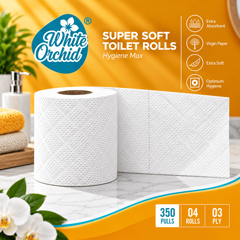Super Soft Toilet Rolls manufacturer and exporter in Ahmedabad India - White Orchid pack view
