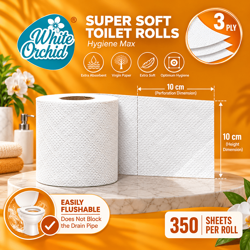 Super Soft Toilet Rolls manufacturer and exporter in Ahmedabad India - White Orchid close up