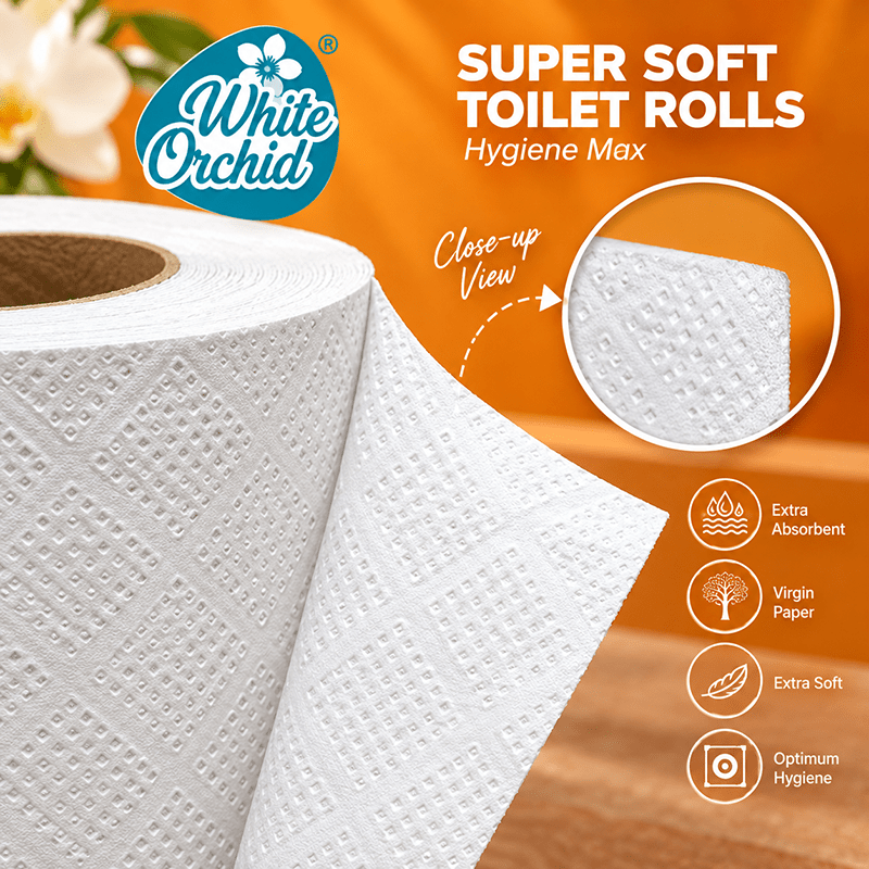 Super Soft Toilet Rolls manufacturer and exporter in Ahmedabad India - White Orchid bulk packing