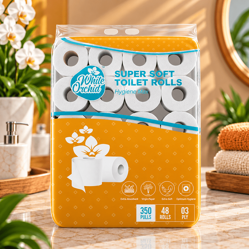 Super Soft Toilet Rolls pack of 48 rolls exporter from India to New Zealand - White Orchid