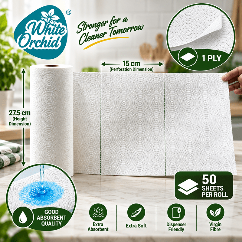 Extra Absorbent Paper Towel manufacturer and exporter in Ahmedabad India - White Orchid close up