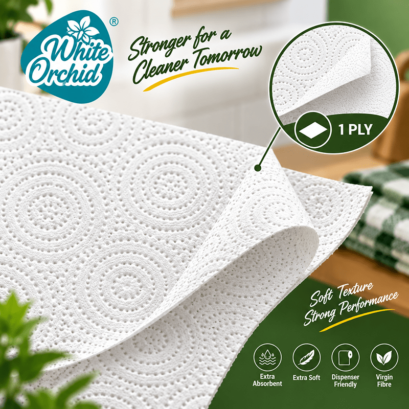 Extra Absorbent Paper Towel manufacturer and exporter in Ahmedabad India - White Orchid bulk packing