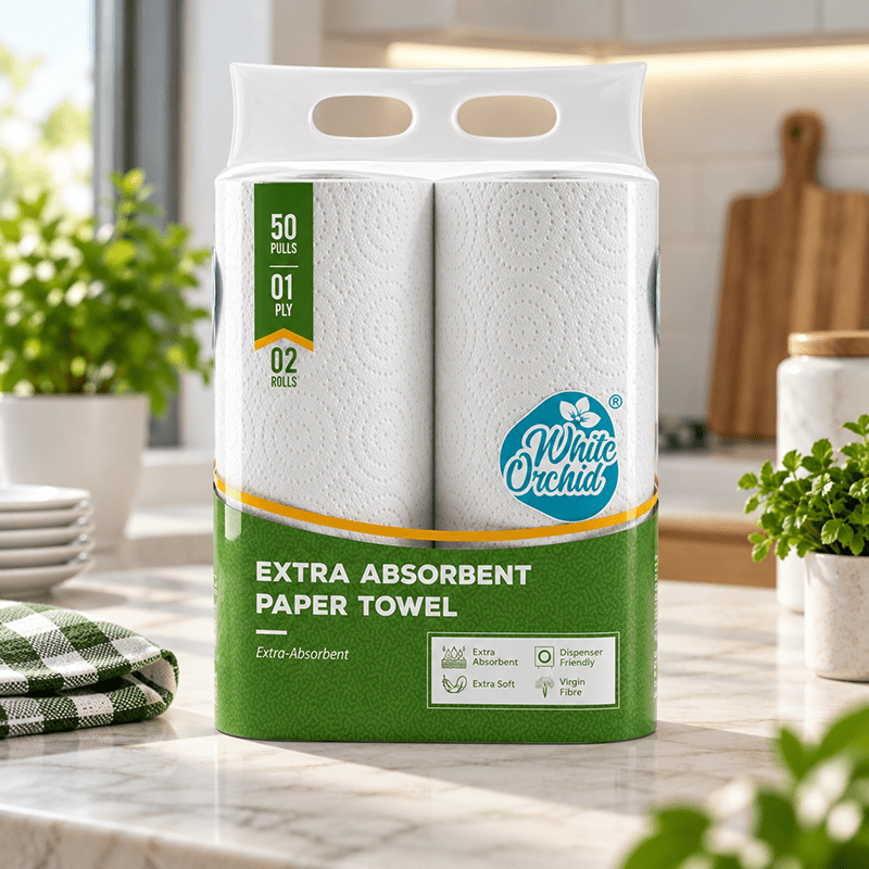 Extra Absorbent Paper Towel pack of 2 rolls exporter from India to USA - White Orchid