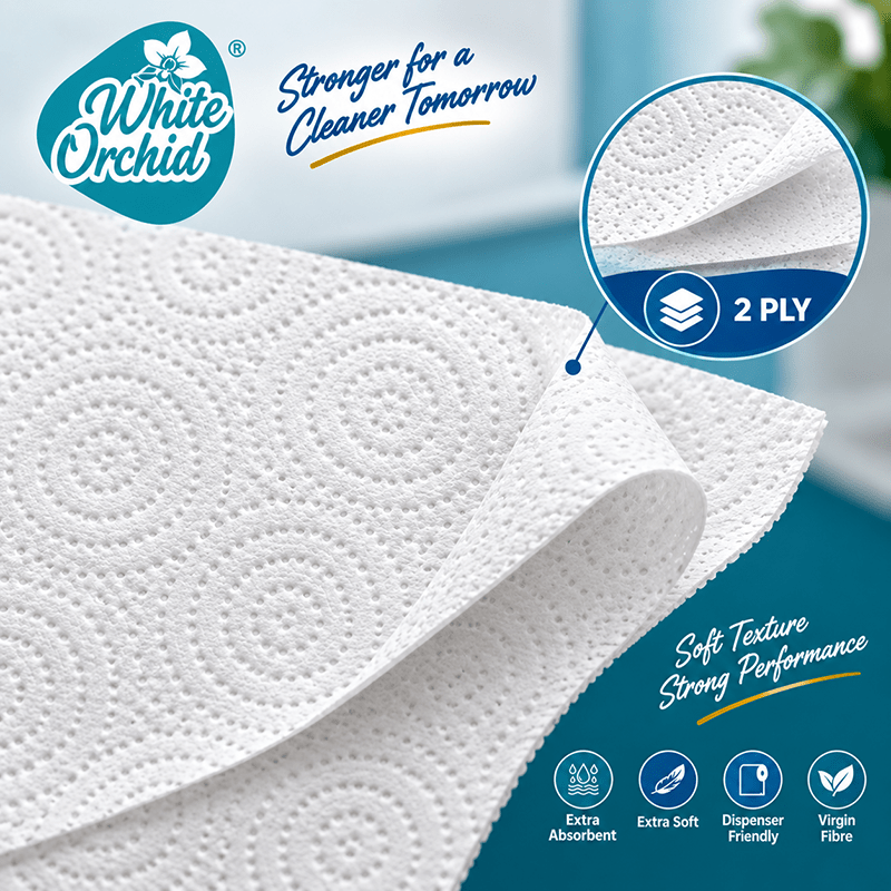 Comfort Paper Towel manufacturer and exporter in Ahmedabad India - White Orchid bulk packing