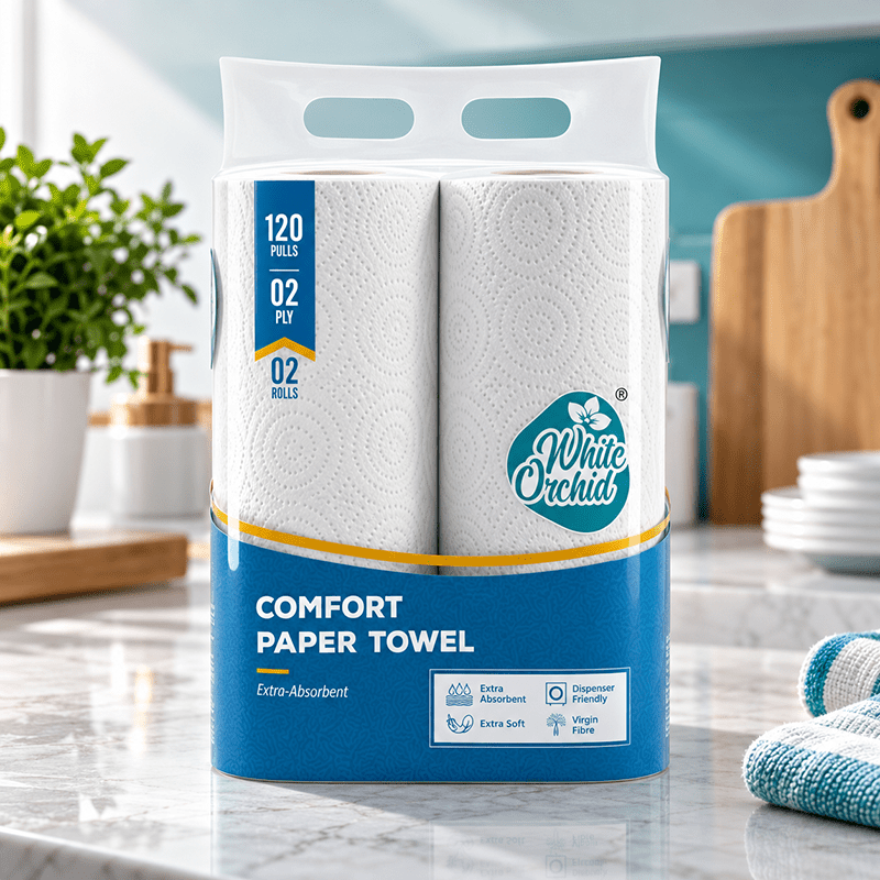 Comfort Paper Towel pack of 2 rolls exporter from India to USA - White Orchid