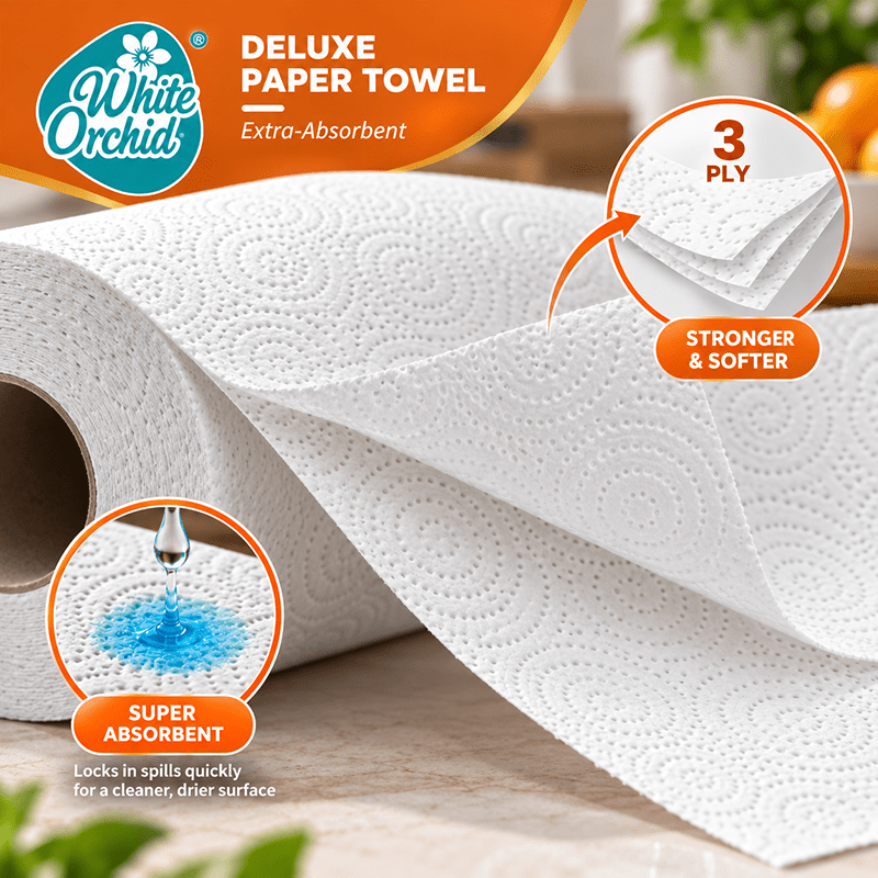 Deluxe Paper Towel manufacturer and exporter in Ahmedabad India - White Orchid bulk packing