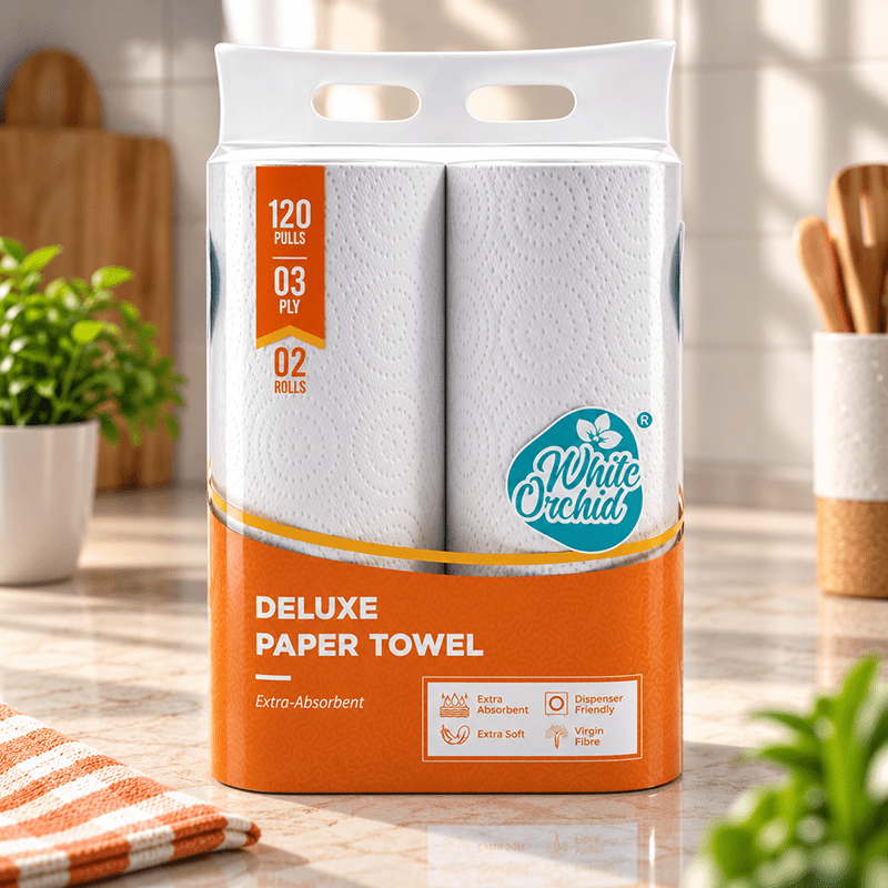 Deluxe Paper Towel pack of 2 rolls exporter from India to USA - White Orchid