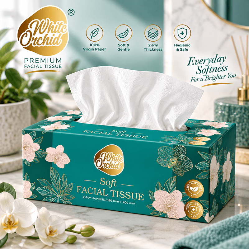 Premium Box Tissue manufacturer and exporter in Ahmedabad India - White Orchid pack view