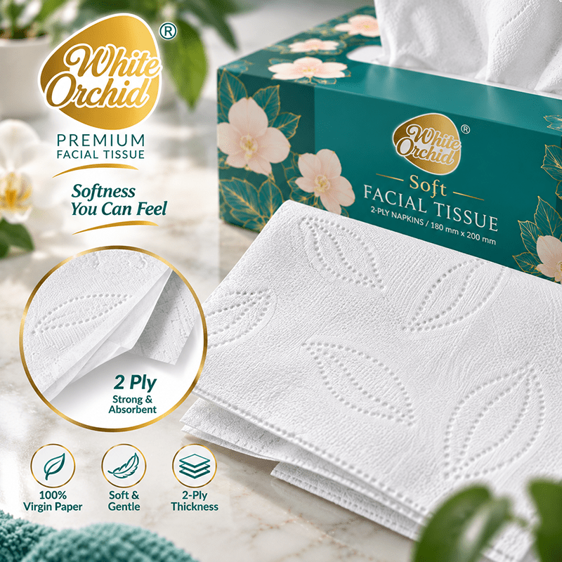 Premium Box Tissue manufacturer and exporter in Ahmedabad India - White Orchid bulk packing