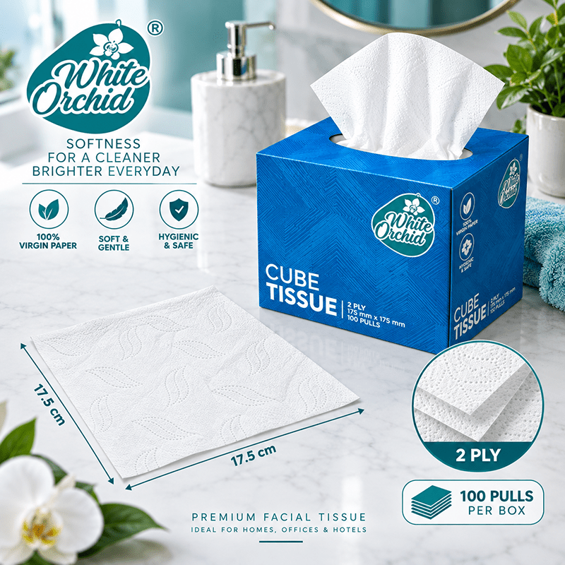 Cube Tissue Box manufacturer and exporter in Ahmedabad India - White Orchid close up