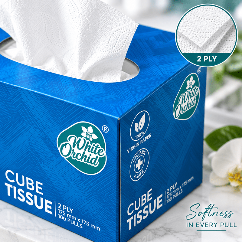 Cube Tissue Box manufacturer and exporter in Ahmedabad India - White Orchid bulk packing