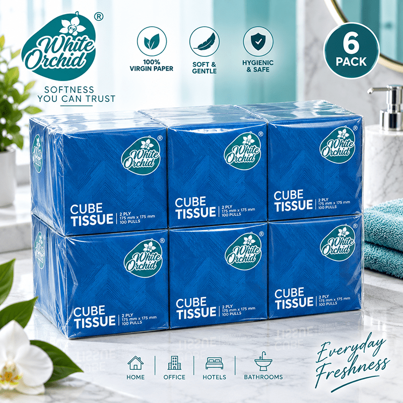 Cube Tissue Box manufacturer and exporter in Ahmedabad India - White Orchid product detail