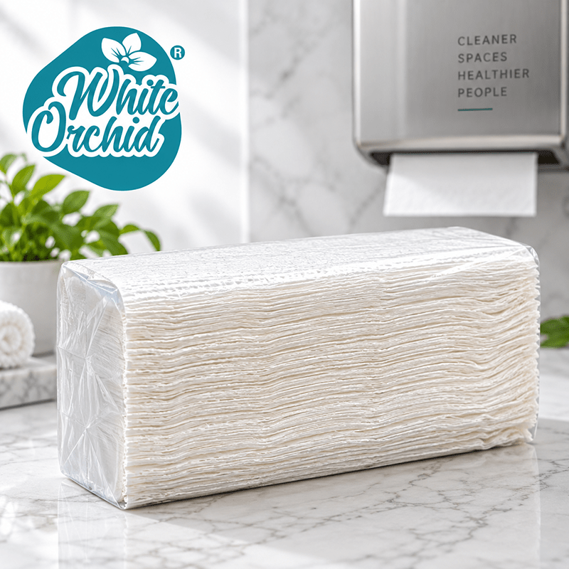 M-Fold Tissue (Wall Mount) manufacturer and exporter in Ahmedabad India - White Orchid pack view