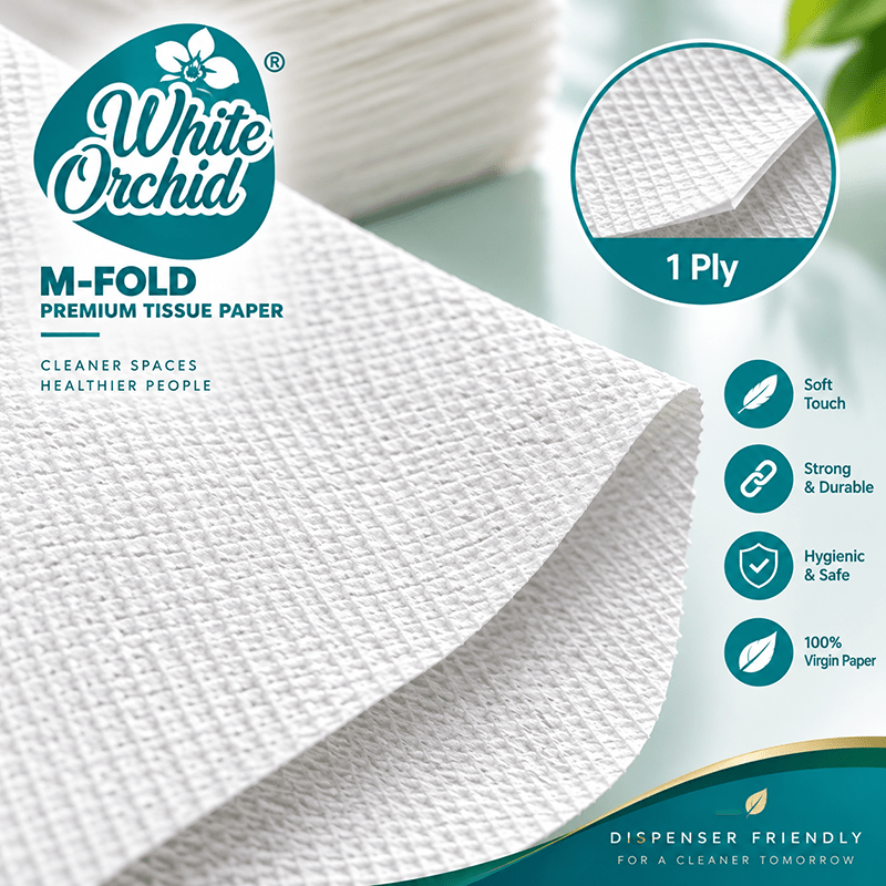 M-Fold Tissue (Wall Mount) manufacturer and exporter in Ahmedabad India - White Orchid bulk packing